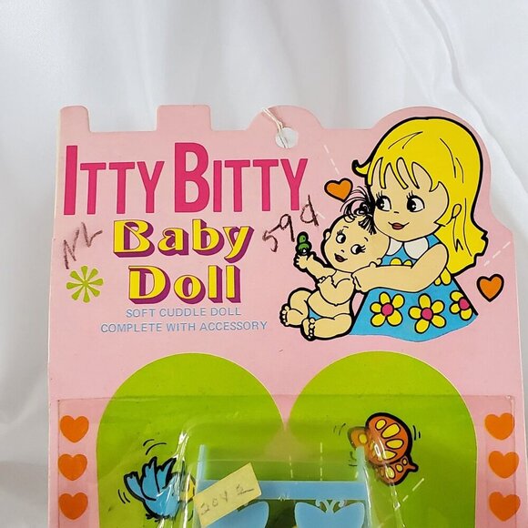 VTG 1971 Itty Bitty Baby Doll Soft 2" Cuddle Doll With Accessory New In Package - Picture 3 of 11